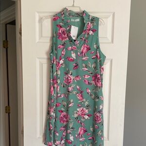Pink and Sage Green Sleeveless Sundress with Ruffled Collar